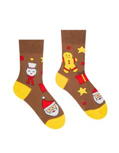 Fröhliche Socken „Weihnachtszeit ist Weihnachtszeit“ – braun für Kinder