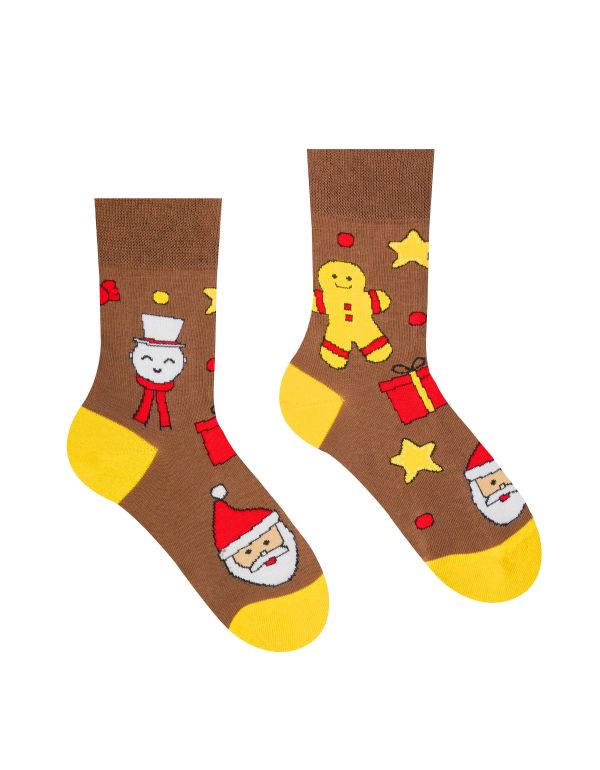 Fröhliche Socken „Weihnachtszeit ist Weihnachtszeit“ – braun für Kinder
