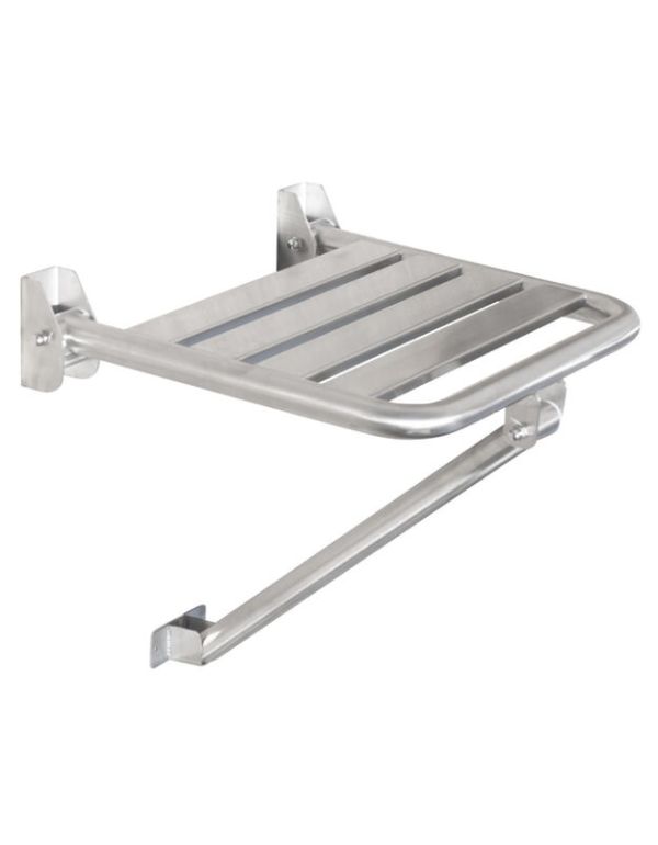 Klappbarer Duschsitz mit Stützen, mattem Edelstahl