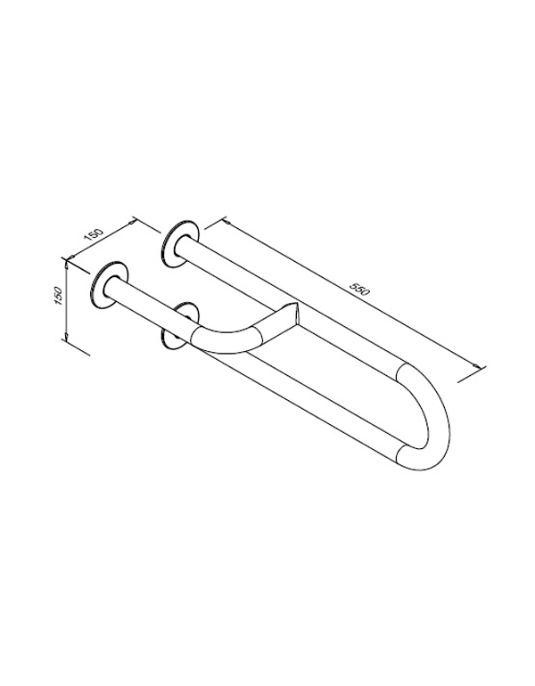Fester Handlauf für Menschen mit Behinderung, 3-fach gestützt, links, 550 mm, glänzender Edelstahl