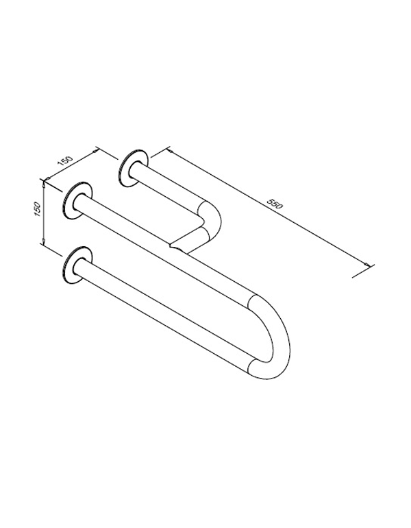 Fester Handlauf für Menschen mit Behinderungen, 3-fach gestützt, rechts, 550 mm, glänzend