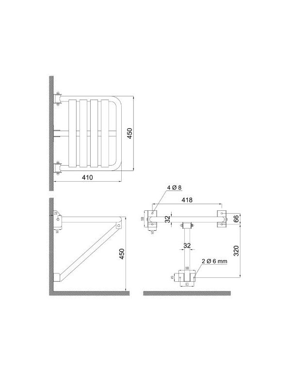 Klappbarer Duschsitz mit Stützen, mattem Edelstahl